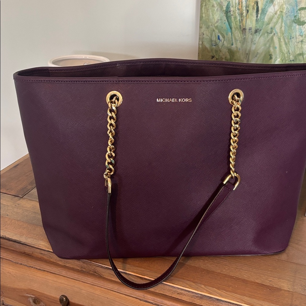 Michael Kors Plum Shoulder Bag with Gold Accents